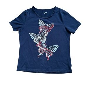 Navy Blue Butterfly Womens T-Shirt